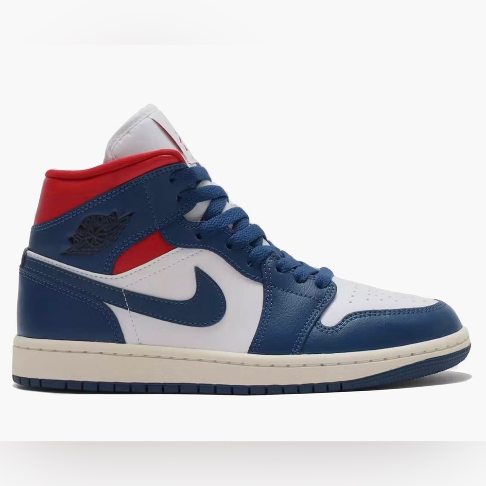 WOMEN'S AIR JORDAN 1 MID - WHITE/FRENCH BLUE/GYM RED (Brand New!)